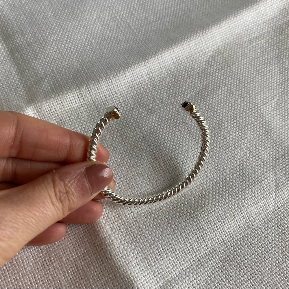 Silver Twisted Rope Bangle With Purple Stones & Gold Accents - Picture 2 of 7